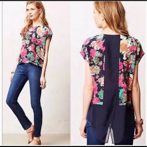 Maeve Komal Floral Silk Top Anthropologie - Picture 1 of 6